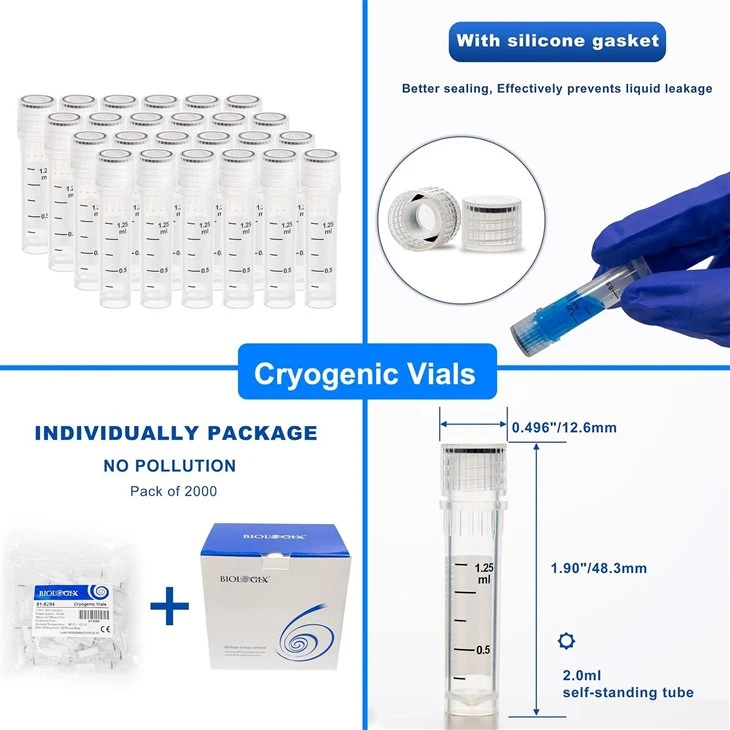 0.5ml 1.5ml 2.0ml External Thread Sterile RNAse & DNAse Free Cryovials